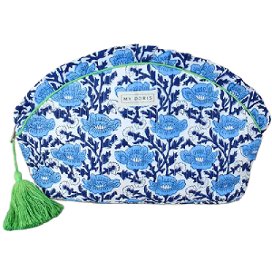 Large Blue Frill Block Print Washbag